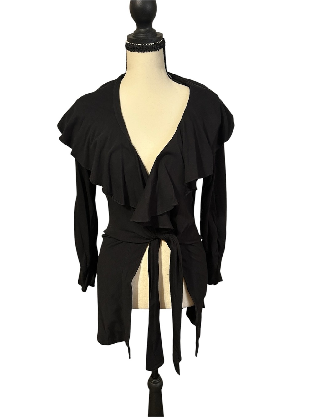 Finley Black Joplin Ruffle Wrap Cardigan with Tie Waist Sz S